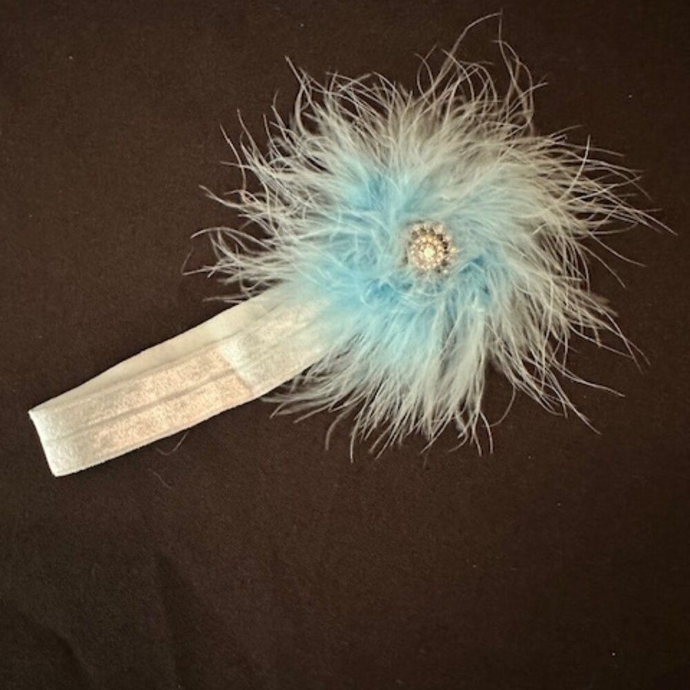 Light Blue Feather Headband  7318  Handcrafted NWT Boutique
